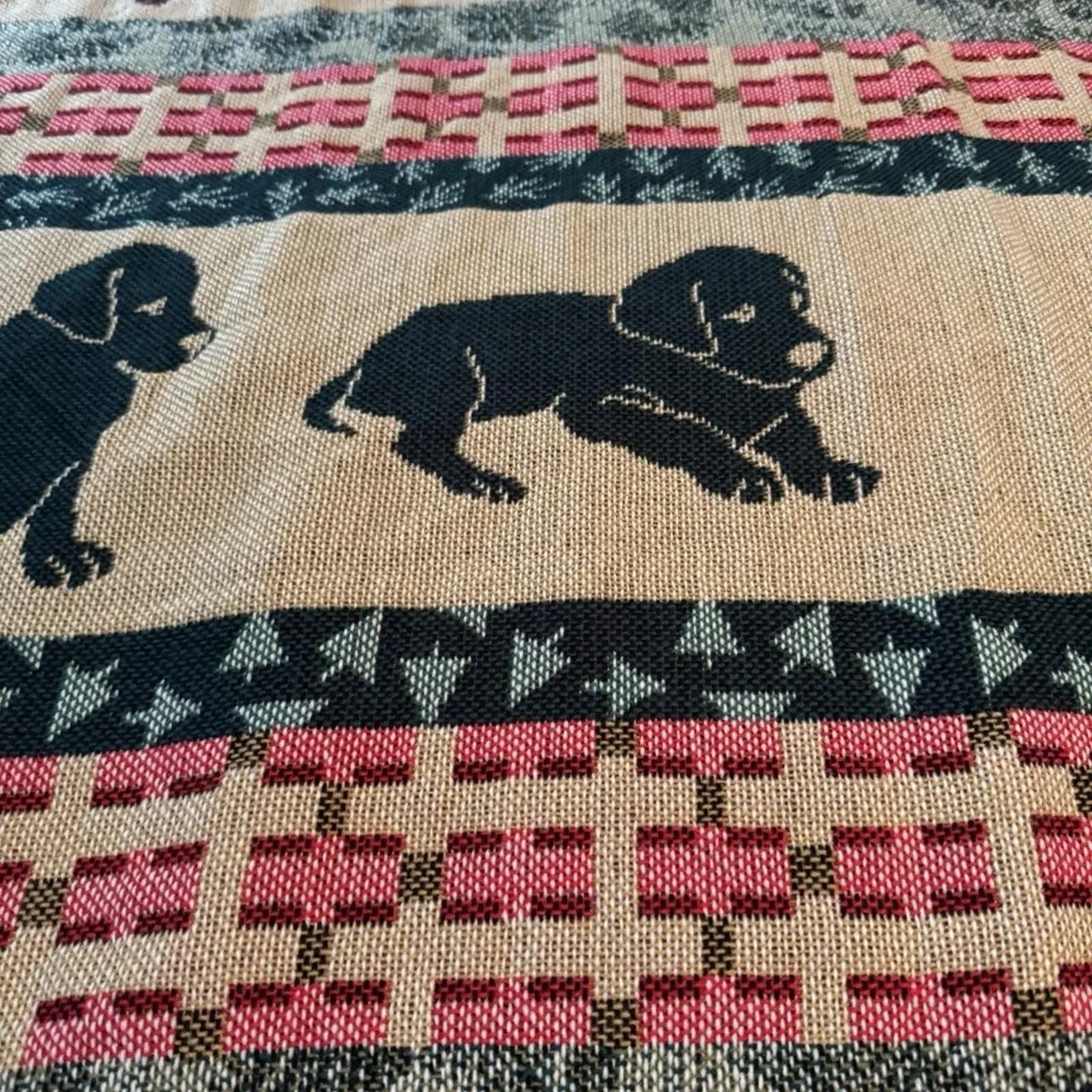 Dog Puppies Pattern Blanket Multicolor Tapestry  Soft w/ Fringe